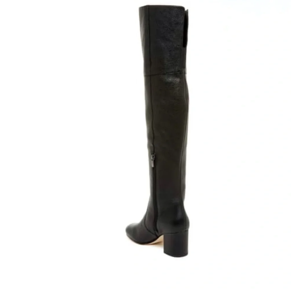 Women's Black Over-the-Knee Leather Block Heel Boot